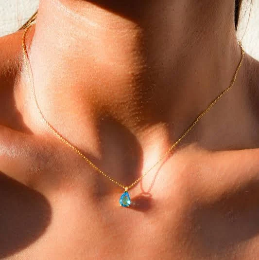 accessory Dainty Teardrop Blue Topaz Necklace Etsy - Seller $18.75