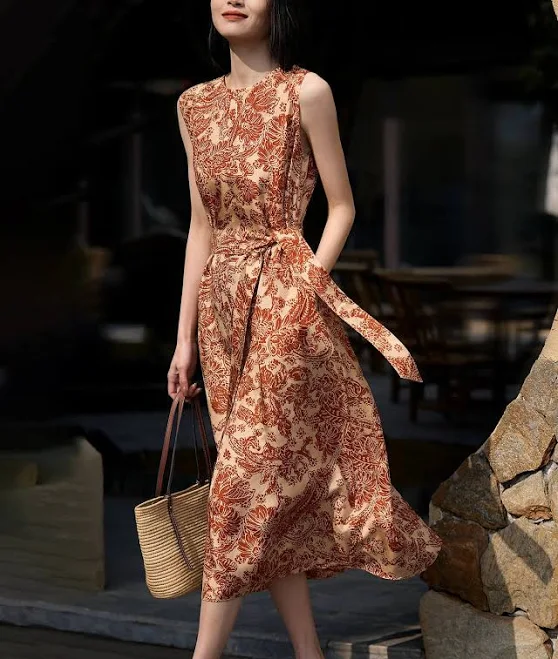 dress Daisysilk Paisley Silk Midi Dress with Belt DaisySilk $199.74