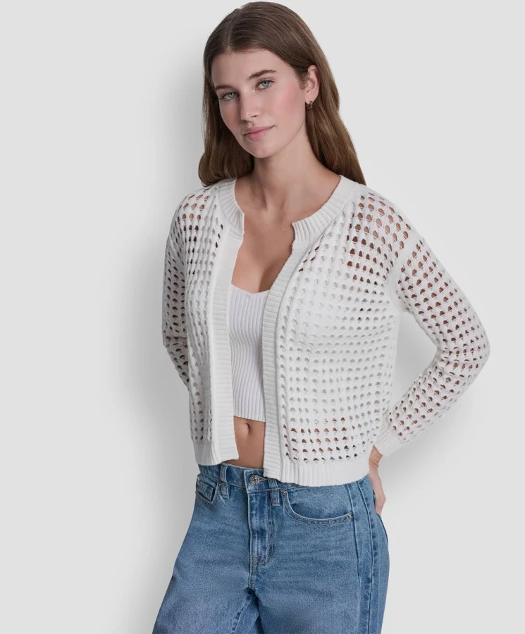 outerwear DKNY Women's Open-Stitch Drop-Shoulder Cotton Cardigan Sweater Macy's $41.4