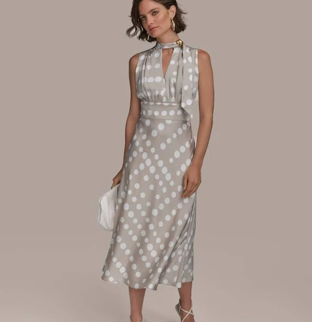 polka dots outfits Donna Karan Women's Petite Dot Print Midi Dress Macy's $179