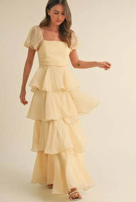 dress Eden Short Puff Sleeve Tiered Maxi Dress Miss Match $160