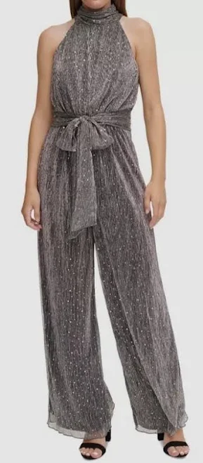 jumpsuit Eliza J Women's Pants & Jumpsuits Eliza J Metallic Tie-Waist Halter Jumpsuit Silver Sz eBay - gerami-llc $56.99