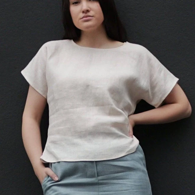 top Ella Linen Boat Neckline Short Sleeve Top Etsy - MyLinenStyle $59.82