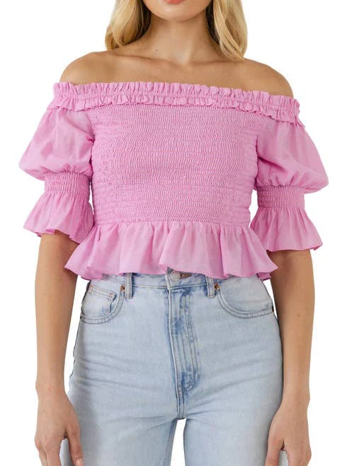 blouses Endless Rose Women's Off-the-Shoulder Smocked Crop Top Nordstrom $80