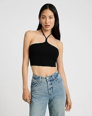 halter top Express Women's Fitted Ribbed Halter Crop Top Express $8.4