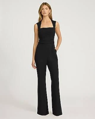 jumpsuit Express Women's Signature Crepe Square Neck Sleeveless Ruched Flare Jumpsuit with Express $88