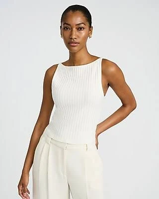 top Express Women's Textured Boat Neck Fitted Sweater Tank Top Express $58