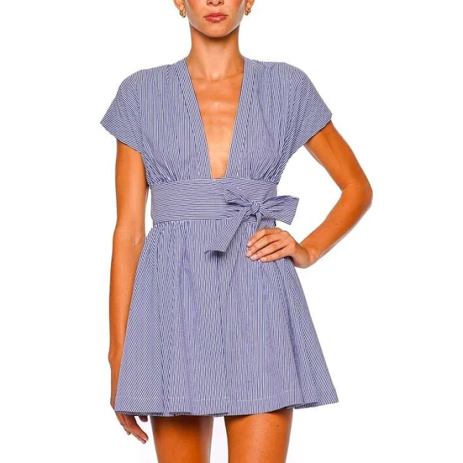 dress FAITHFULL THE BRAND Faithfull Lova Mini Dress Helle Stripe Vintage Navy Lola Dré $94
