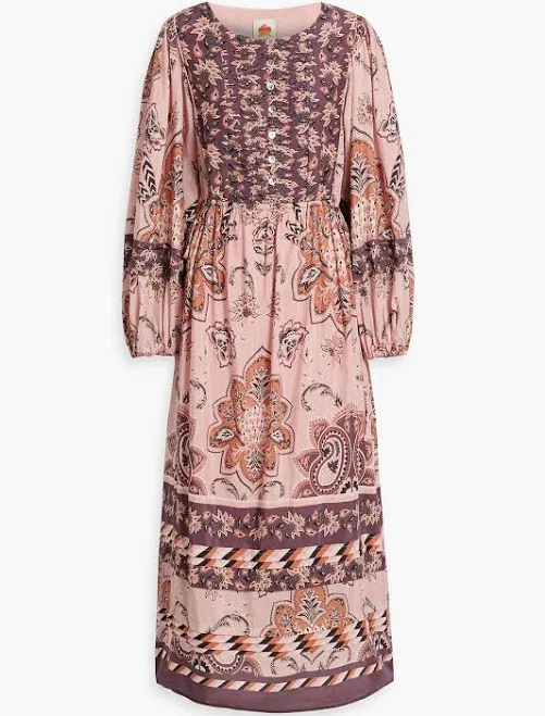 dress Farm Rio Pintucked paisley-print cotton-blend voile maxi dress - Women - Antique rose Dresses - XXS THE OUTNET $135