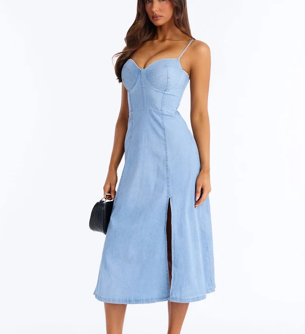 dress Fashion Nova Gracie Adjustable Straps Padded Sleeveless Denim Midi Dress Fashion Nova $20.99