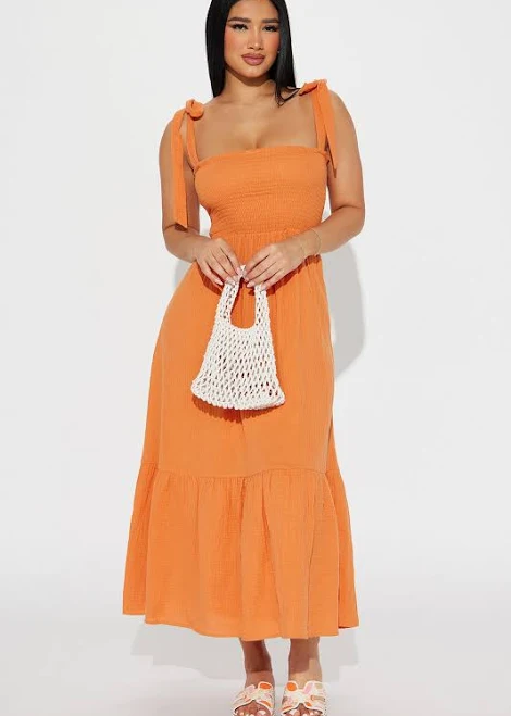 dress Fashion Nova Liv Smocked Gauze Midi Dress Fashion Nova $32.99