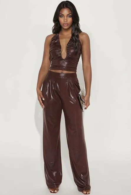 two piece set Fashion Nova Metallic Halter Cropped Pant Set Fashion Nova $17.48