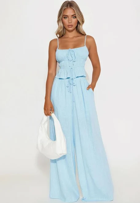 matching set Fashion Nova Size Sleeveless Linen Tank Top Wide Leg Pant Set Fashion Nova $24.75