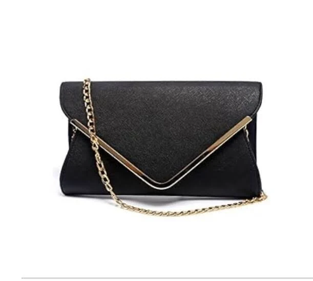 bag Faux Leather Envelope Clutch Black With Gold Hardware eBay $15