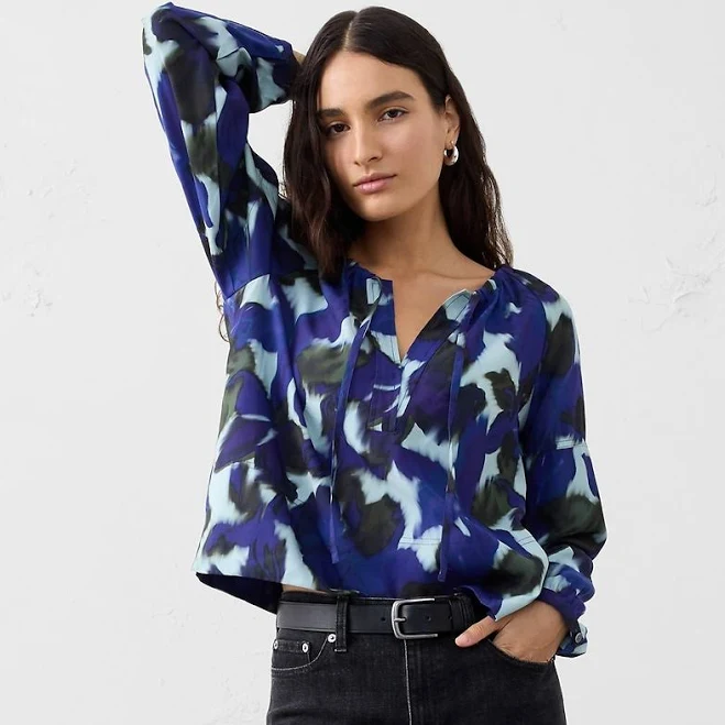 blouses Forage Women's Twill Shirred Popover Shirt Banana Republic Factory $48