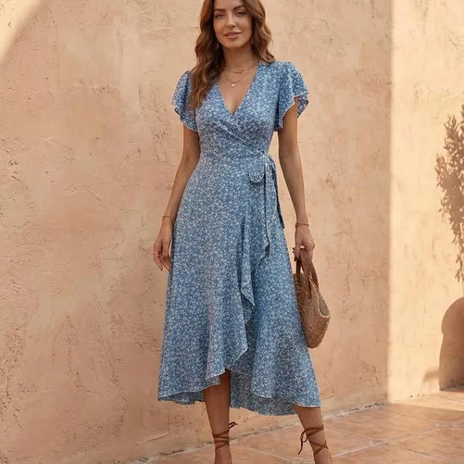 dress French Floral Flutter Sleeve Midi Dress Etsy - Seller $44.14