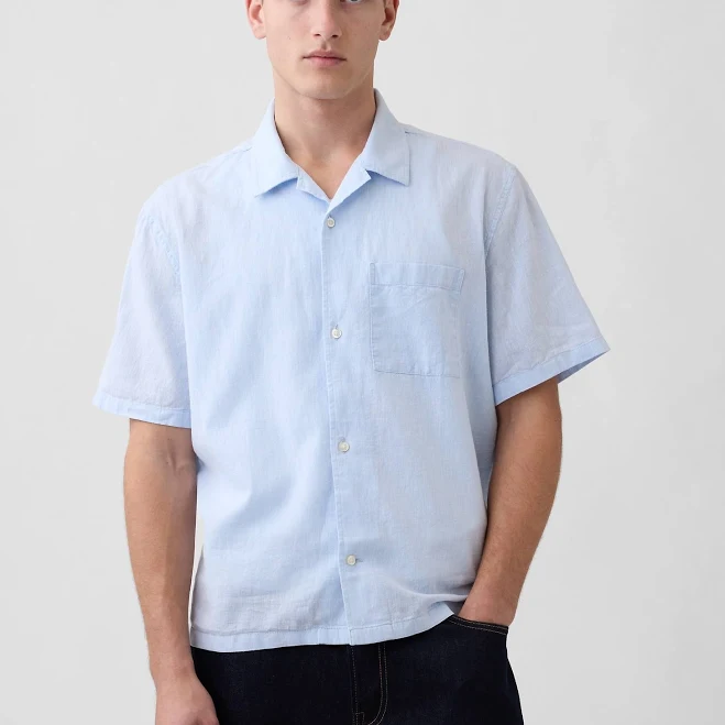 top Gap Men's Relaxed Straight-Hem Linen-Cotton Shirt Gap $47