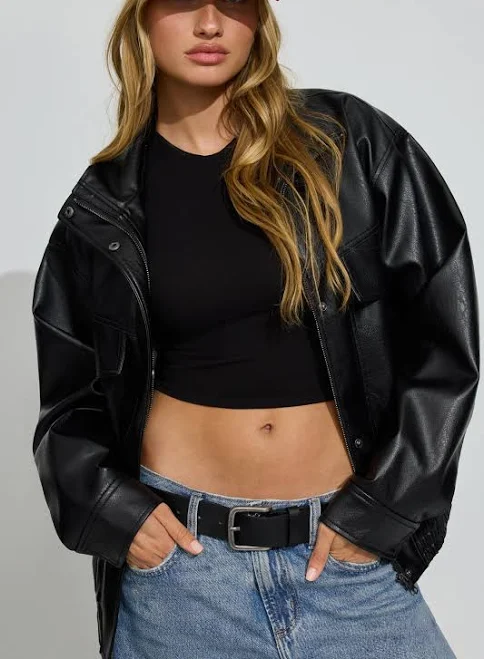 leather jacket Garage Women's Oversized Faux Leather Bomber Garage $119.95