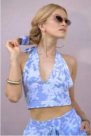 top GEOMETRIC | Halter Top - Coral Print in Ocean Blue geometric-apparel.com $98