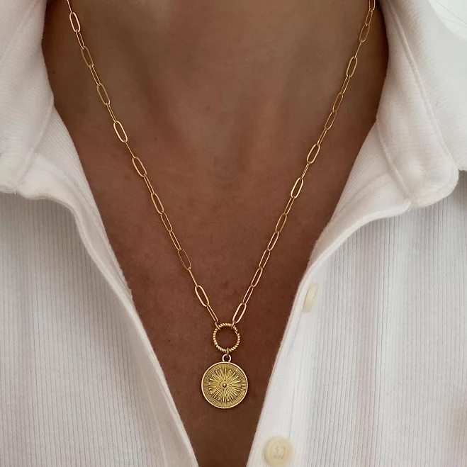 accessory Gold Paperclip Chain Necklace with Charm Ring Closure Etsy - TheJewelryStandard $36.8