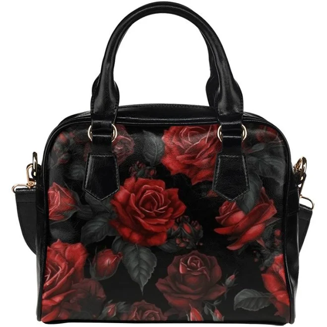 bag Goth Retro Vintage Vegan Leather Crossbody Bag with Red Roses Starcove $43.98