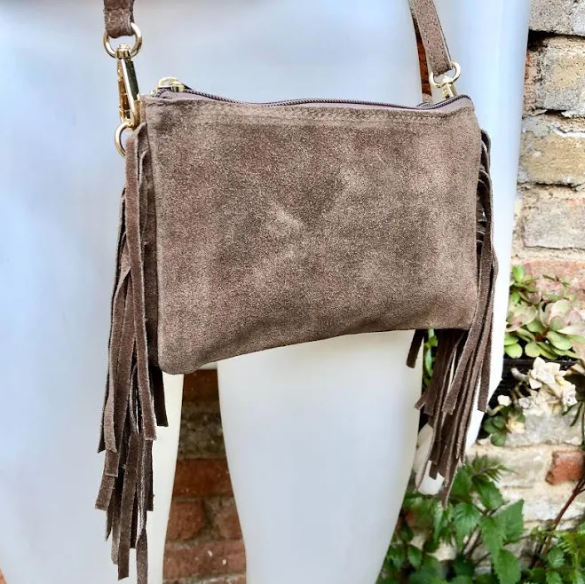 bag Greyge Brown Genuine Suede Leather Crossbody Bag Etsy - goodtimesbarcelona $34.19