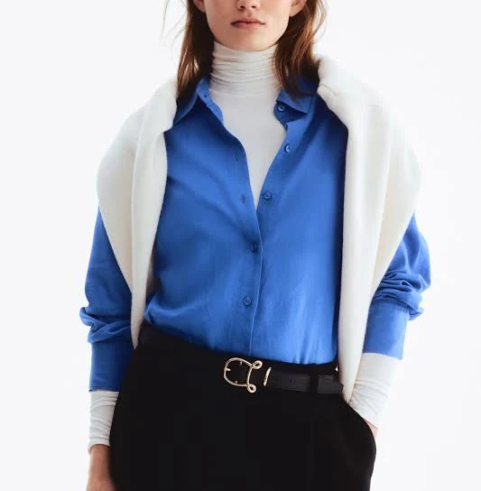 top H&M Ladies Oversized Linen-Blend Shirt H&M $39.99