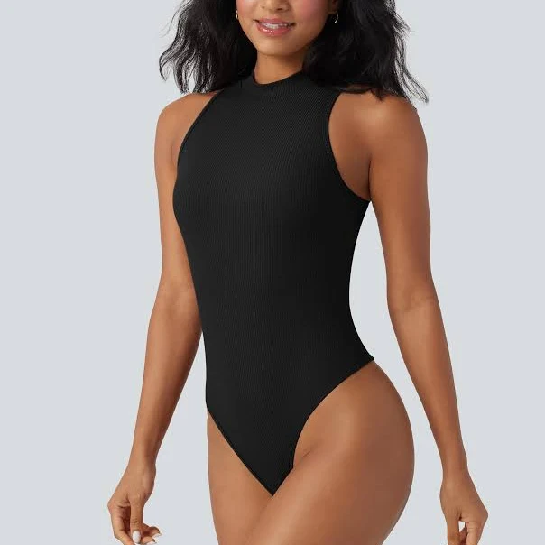 bodysuit Halara Ribbed Mock-Neck Sleeveless Built-In Bra Bodysuit halara $34.95