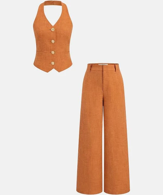 matching set Halter Vest & Wide Leg Pants Set Commense $79