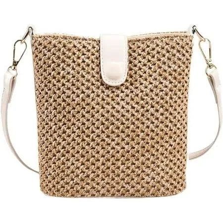 bag Handmade Rattan Straw Crossbody Bag with Leather Straps Walmart - esunarty Direct $19.99