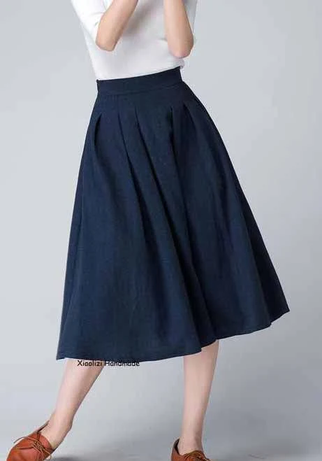 skirt High-Waisted A-Line Linen Midi Skirt with Side Zipper XiaoLizi $89