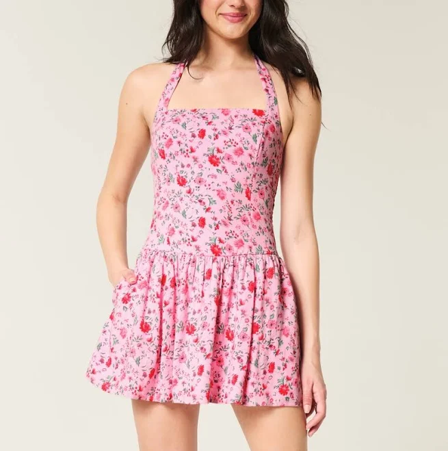 dress Hollister Women's Drop Waist Halter Mini Dress Hollister Co - Official $16.97