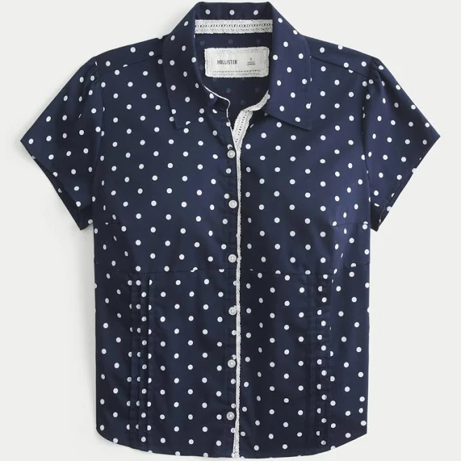 top Hollister Women's Short-Sleeve Button Front Shirt Hollister Co - Official $34.95