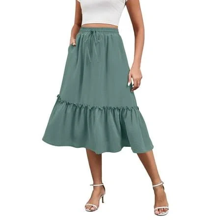 skirt Howcome High Tiered Skirts for Women Flowy Skirts Knee with Pockets Walmart - HOWCOME $14.99