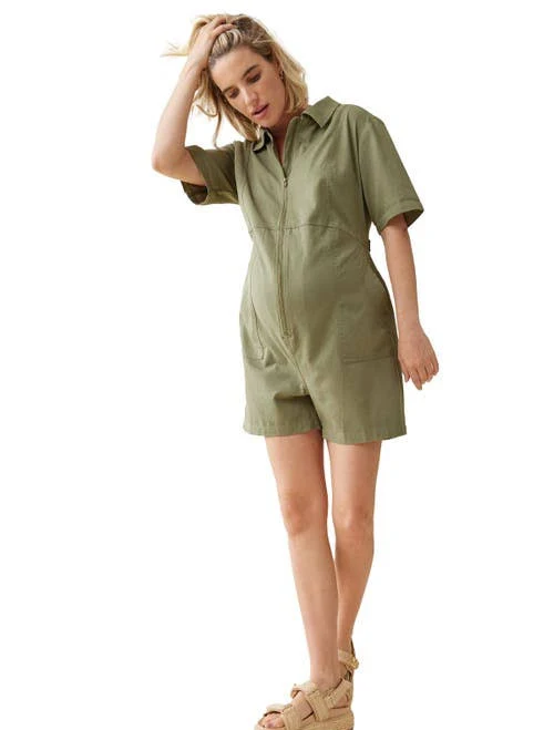 romper Ingrid & Isabel Short Sleeve Utility Romper in Olive at Nordstrom, Size Medium Nordstrom $118