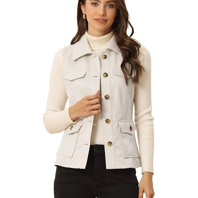 outerwear INSPIRE CHIC Women's Buttoned Sleeveless Faux Suede Utility Vest with Cargo Pocket Kohl's $42.99