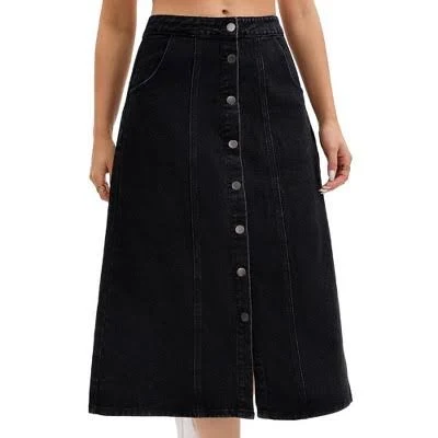 skirt Inspire Chic Women's Denim Button Down Front Slit High Waisted Midi Skirt Target $32.99