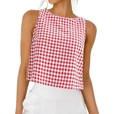 top INSPIRE CHIC Women's Gingham Summer Button Back Casual Boat Neck Sleeveless Cropped Blouses Target $25.99