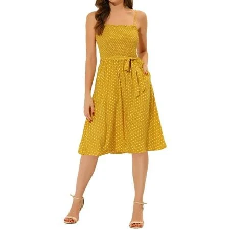 dress Inspire Chic Women's Polka Dot Tie Waist Smocked Spaghetti Strap Dress Walmart - Tasharina Corp $29.49