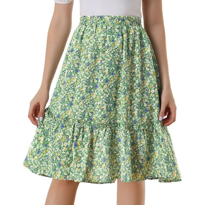 skirt INSPIRE CHIC Women's Ruffle Hem Elastic Waist Flowy A-Line Swing Floral Midi Skirt Kohl's $30.99