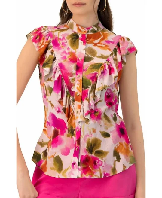 sleeveless top Ivonne Women's Sleeveless Ruffle Floral Blouse Macy's $119