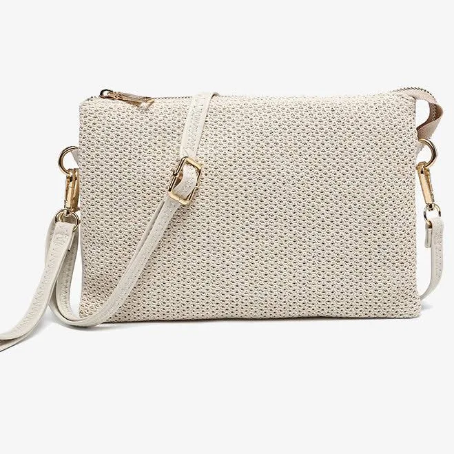 bag Izzy Vegan Straw Woven Crossbody with Guitar Strap Jen & Co. $44.95