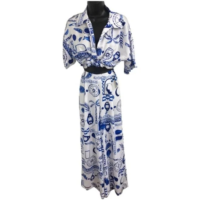 matching set Jazzminflower Satin Buttoned Down Shirt & Pants 2pc Set Poshmark $60