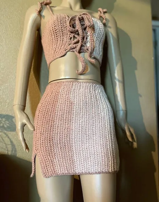 two piece set jesscrochetsboutique Crochet Ombré Skirt Set with Reversible Top - Small Etsy - Seller $135