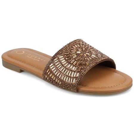 shoes Journee Women's Maria Slip on Metallic Beaded Flat Slide, Size: Medium Walmart - KNS International $49.99