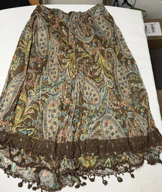 skirt Krazy Kat Womens L Brown Turquoise Cream Paisley Lined Maxi Boho Skirt eBay $17