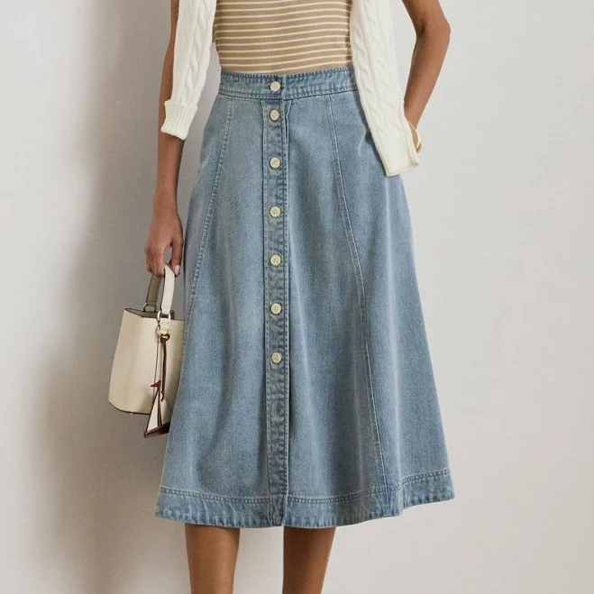 skirt Lauren Ralph Lauren Women's Button-Front Denim Midi Skirt Macy's $185