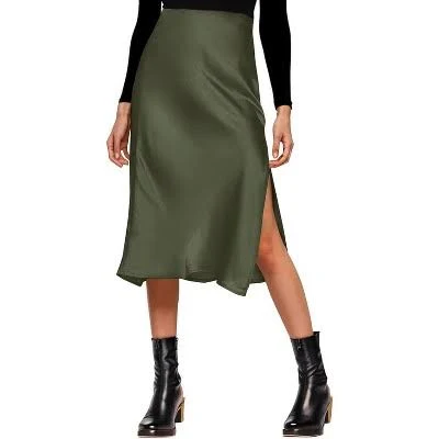 skirt LEVEN Sixteen Women's Satin High Waist Midi Skirt with Slit Target $91.99