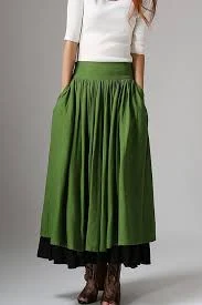 skirt Linen Autumn Maxi Skirt | Green Forest Long Pleated Swing 1037 Handmade by Xiaolizi XiaoLizi $59
