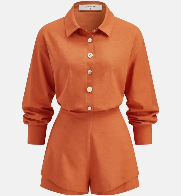 matching set Linen Blend Shirt & Shorts Set Commense $56